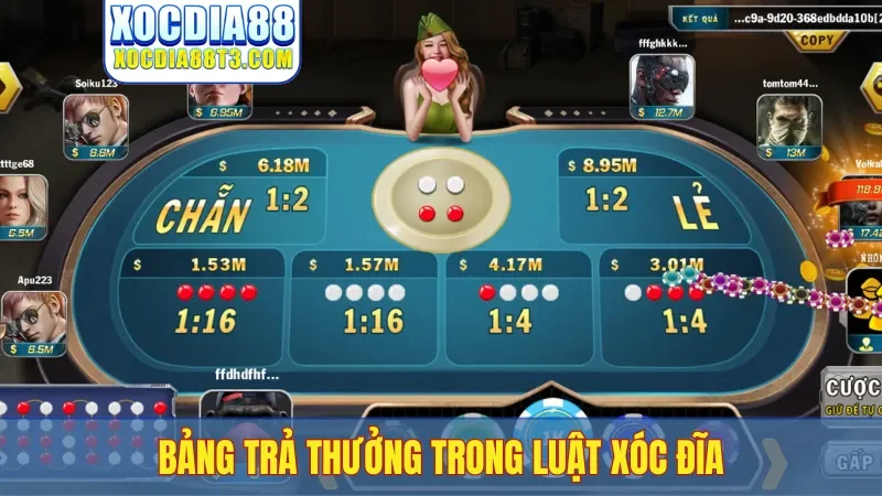 Bảng trả thưởng trong luật xóc đĩa